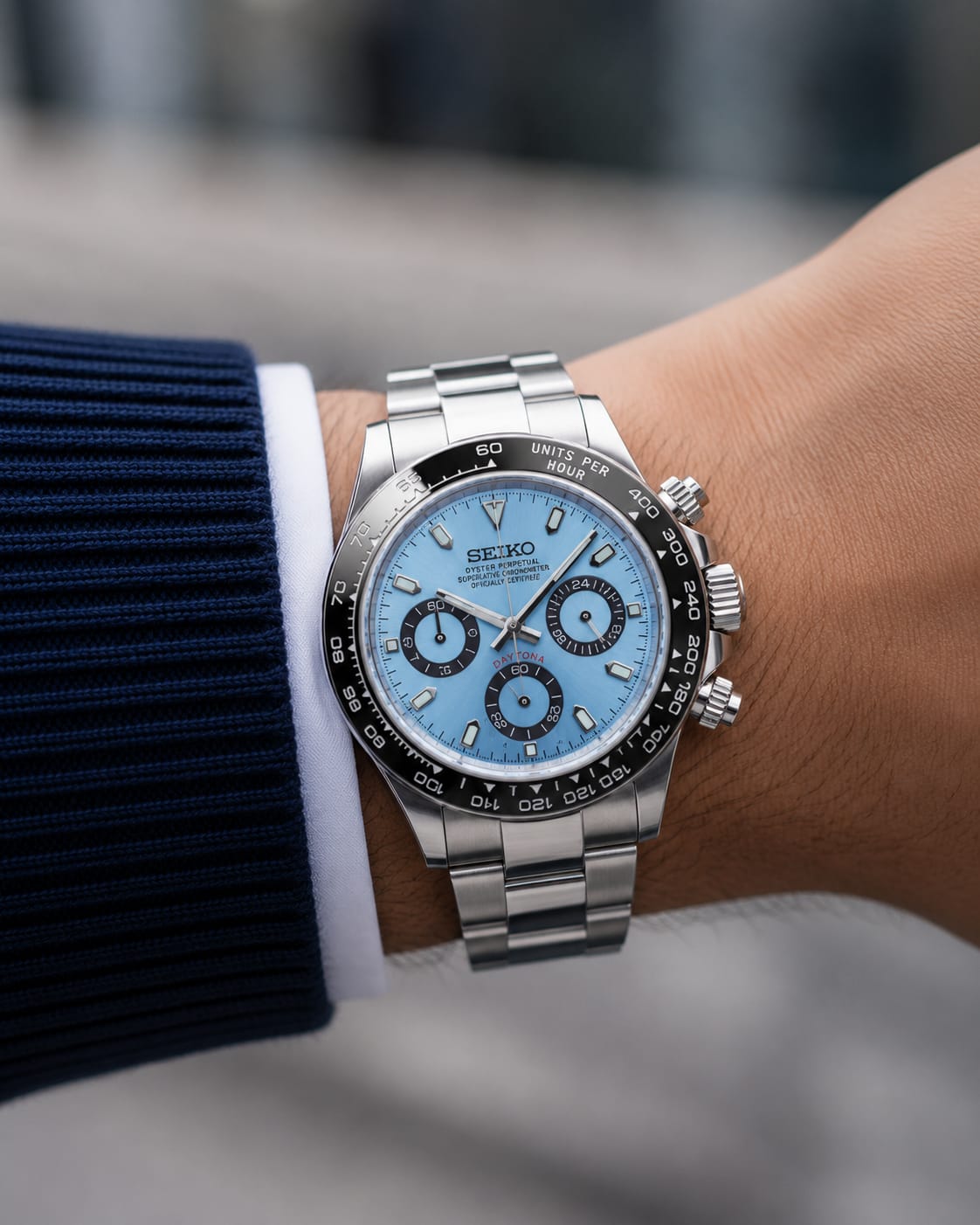 Seiko Daytona Mod | Ice Blue Black Bezel