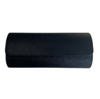3 Piece - Watch Travel Case (Black). A closed black textured leather watch roll case is shown in a studio shot.