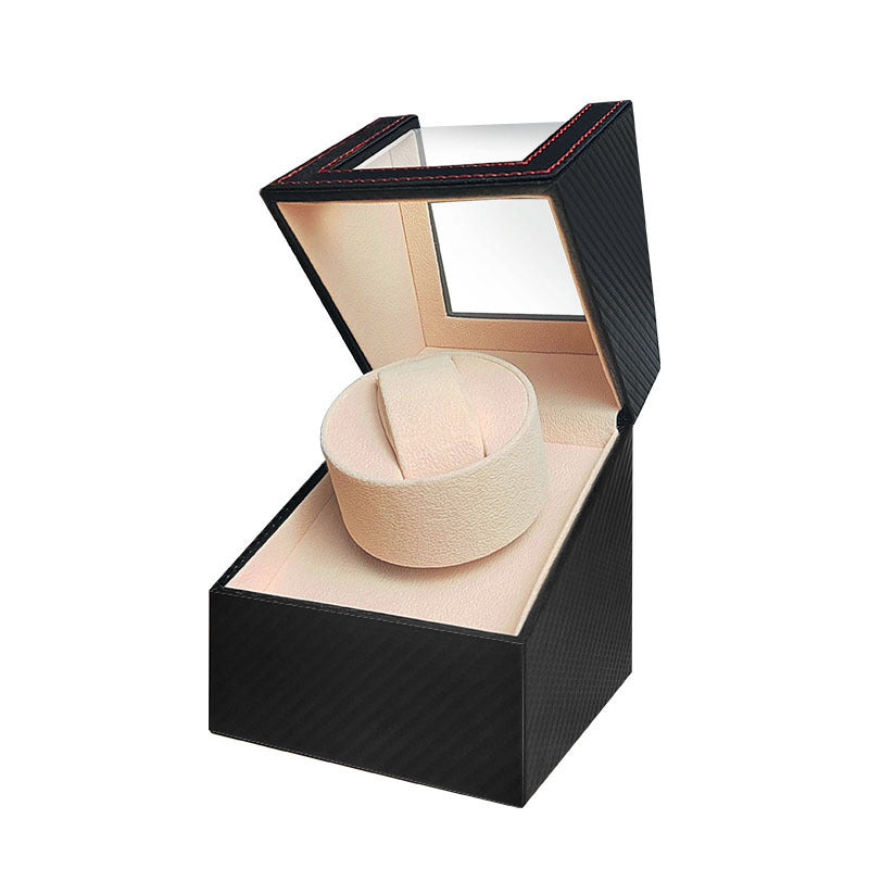Single watch winder, matte black with off-white interior