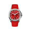 Aquanaut (Red) Seiko NH35 automatic mod watch. A red dial watch with a smooth bezel and a rubber strap, shown in a full product shot.
