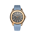 Aquanaut (Rose Gold Baby Blue) Seiko NH35 automatic mod watch. A grey dial watch with a octagonal bezel and a rubber strap, shown in a full product shot.