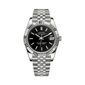 Datejust (Classic Black) Seiko NH35 automatic mod watch. A black dial watch with a fluted bezel and a jubilee bracelet, shown in a full product shot.