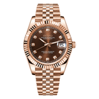 Datejust (Rose Gold Gem) Seiko NH35 automatic mod watch. A chocolate dial watch with a fluted bezel and a jubilee bracelet, shown in a full product shot.