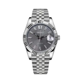 Datejust (Sunburst Grey) Seiko NH35 automatic mod watch. A grey dial watch with a fluted bezel and a jubilee bracelet, shown in a full product shot.