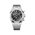 Royal Oak Chrono (Black) Seiko VK63 meca-quartz chronograph mod watch. A silver chronograph watch with a black textured dial shown in a full product shot.