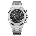 Royal Oak Chrono (Black) Seiko VK63 meca-quartz chronograph mod watch. A silver chronograph watch with a black textured dial shown in a full product shot.