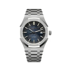 Royal Oak (Blue) Seiko NH35 automatic mod watch. A blue textured dial watch with a silver bezel and metal link bracelet shown in a full product shot.