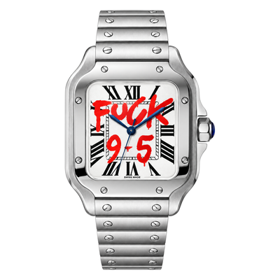 Santos (Office White) Seiko NH35 automatic mod watch. A white dial watch with a smooth bezel and a steel bracelet, shown in a full product shot.