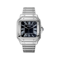 Santos (Classic Black) Seiko NH35 automatic mod watch. A black dial watch with a smooth bezel and a steel bracelet, shown in a full product shot.
