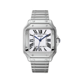 Santos (White) Seiko NH35 automatic mod watch. A white dial watch with a silver bezel and metal link bracelet shown in a full watch shot.