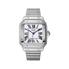 Santos (White) Seiko NH35 automatic mod watch. A white dial watch with a silver bezel and metal link bracelet shown in a full watch shot.