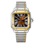 Santos (Two-Tone Brown) Seiko NH35 automatic mod watch. A brown dial watch with a smooth bezel and a steel bracelet, shown in a full product shot.