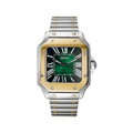 Santos (Two-Tone Green) Seiko NH35 automatic mod watch. A green dial watch with a smooth bezel and a steel bracelet, shown in a full product shot.