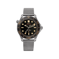 Seamaster (Midnight Black) Seiko NH35 automatic mod watch. A black dial watch with a rotating dive bezel and a mesh bracelet, shown in a full product shot.