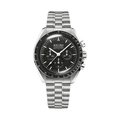 Speedmaster (Black) Seiko VK63 meca-quartz chronograph mod watch. A black dial watch with a tachymeter bezel and a steel bracelet, shown in a full product shot.
