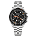 Speedmaster (Midnight) Seiko VK63 meca-quartz chronograph mod watch. A black dial watch with a tachymeter bezel and a steel bracelet, shown in a full product shot.