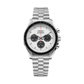 Speedmaster (White) Seiko VK63 meca-quartz chronograph mod watch. A white dial watch with a tachymeter bezel and a steel bracelet, shown in a full product shot.