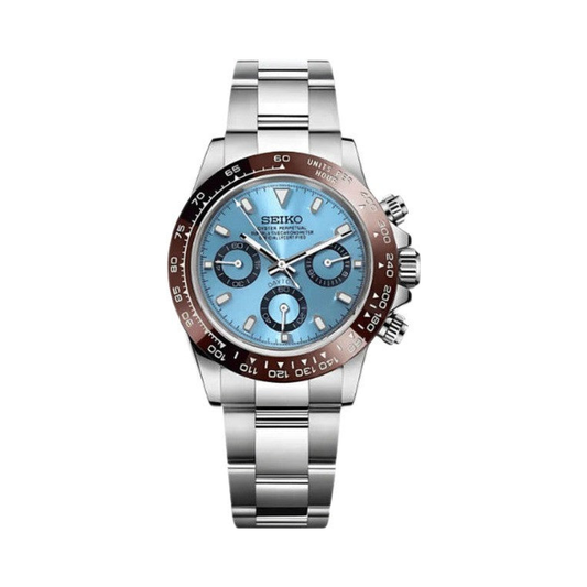 Daytona (Ice Blue) VK63 meca-quartz chronograph mod watch by Rosevari Watches.