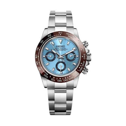 Daytona (Ice Blue) VK63 meca-quartz chronograph mod watch by Rosevari Watches.