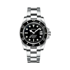 Submariner (Black) Seiko NH35 automatic mod watch. A black dial watch with a black bezel on a metal bracelet shown in a full watch shot.